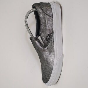 Vans Black Silver Metalic  Slip On Skate Shoe Lace Free Unisex Men's 8